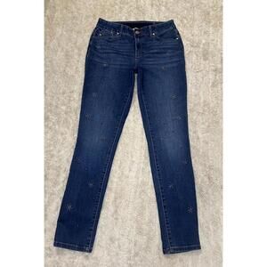 Chico's medium wash floral decorative beading denim skinny jeans Size 0.5R/6R